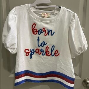 Born to Sparkle Ladies Shirt - White with Red and Blue Accents